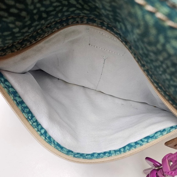 Fossil Key-Per Tote Shoulder Bag Teal Blue Navy Coated Purse Shopper - Picture 7 of 10